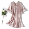 Scalloped Edge V-Neck Mid Sleeve Loose Women Nightdress, Size:M(Pink)