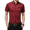 Men Business Shirt Short Sleeves Turn-down Collar Shirt, Size:XL(Wine Red)
