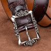 115cm Women Carved Leather Waist Band Simple Pin Buckle Belt(Black)