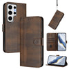 For Samsung Galaxy S24 Ultra 5G Line Splicing Buckle Retro Leather Phone Case(Brown)