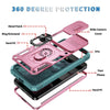 For Samsung Galaxy S25+ 5G Sliding Camshield TPU Hybrid PC Phone Case with Holder(Pink+Green)