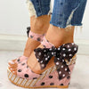 Women Sandals Dot Bowknot Platform Wedge Shoes, Size:36(Pink)