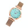 Ladies Magnet Buckle Watch Casual Flower Dial Watch Alloy Mesh Quartz Watch(Gold Sky Blue)