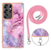 For Samsung Galaxy S25 Ultra 5G Electroplating Marble Dual-side IMD Phone Case with Lanyard(Pink 013)
