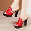 Women Summer Muffin Thick Bottom High Heeled Sandals Chunky Heeled Rhinestone Slippers, Size: 41(Red)