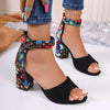 Summer Women Buckle High Heel Sandals Embroidered Chunky Ladies Sandals, Size: 39(Red)
