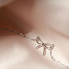 925 Sterling Silver Bowknot Necklace Women All-Match Simple Jewelry(Silver)