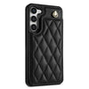 For Samsung Galaxy S23+ 5G Rhombic Dual Buckle Card Slots Phone Case with Lanyard(Black)