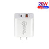 20W PD Type-C + QC 3.0 USB Interface Fast Charging Travel Charger with USB-C / Type-C to 8 Pin Fast Charge Data Cable US Plug