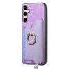 For Samsung Galaxy S25 5G Retro Cross Leather Ring Horizontal Insert Card Bag MagSafe Phone Case(Purple)