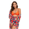 Bikini + Mesh Shawl + Split Swimsuit Women Swimsuit With Chest Pad, Size: L(Orange)