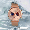 SKMEI 9231 Men Map Pattern Calendar Stopwatch Stainless Steel Strap Quartz Watch(Rose Gold)