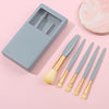 5 In 1 Windowed Mirror Case Portable Mini Multifunctional Makeup Brushes Cosmetic Tool Set(Blue)