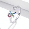 S925 Sterling Silver 26 English Letters Colorful Zircon Women Open Ring, Style:K