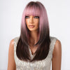 Cosplay Punk Style Gradient Long Straight Wig with Bangs(Pink Gradient Dark Brown)