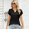 Women V-Neck Button Hollow Loose Short Sleeve T-Shirt Blouse, Size: XXL(Black)