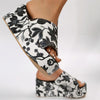 Women Summer Slope Heel Embroidery Slippers Flat Height Increasing Sandals, Size: 39(Black Flower)