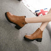 Round Toe Zippers Chunky Boots Short Plush Square Heels Ankle Boots for Women, Size:36(Brown)