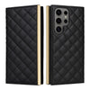 For Samsung Galaxy S25 Ultra 5G Crossbody Rhombic Sucker Leather Phone Case(Black)