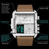 BINBOND B3332 Square Multifunctional Sports Quartz Waterproof Watch(Brown Leather-Black-Black)