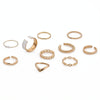 10pcs/set Multi-Metal Twisted Pearl Hollow Open Ring(SKU6165 Gold)