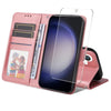 For Samsung Galaxy S24+ 5G ENKAY Card Wallet Calf Texture Leather Phone Case with Screen Film(Pink)