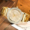 Stainless Steel Wrist Watchs Crystal Quartz Bracelet Watch(Gold)