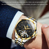 OLEVS 6663 Men Multifunctional Waterproof Hollow Steel Strap Mechanical Watch(Black + Gold)