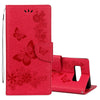 For Galaxy Note 8 Pressed Flowers Butterfly Pattern Horizontal Flip Leather Case with Holder & Card Slots & Wallet & Lanyard (Red)