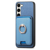 For Samsung Galaxy S23+ 5G Retro Cross Leather Ring Vertical Insert Card Bag MagSafe Phone Case(Blue)