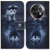 For Realme 13+ Global Coloured Drawing Flip Leather Phone Case(Wolf and Dog)