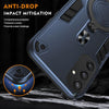For Samsung Galaxy S25 5G Metal Ring 360 Degree Rotating Holder PC Hybrid TPU Phone Case(Navy Blue)