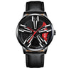 FNGEEN L001 Motorcycle Element Rotating Hub Metal Men Watch(Black Leather Black Steel Red Surface)