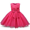 Rose Red Girls Sleeveless Rose Flower Pattern Bow-knot Lace Dress Show Dress, Kid Size: 140cm
