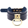 European and American Harajuku PU Leather Gold Single Ring Collar Wide Street-Snap Nightclub O-shaped Choker Necklace(Dark Blue)