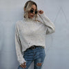 Ladies Loose Off Shoulder Ripped Long-Sleeved Turtleneck Autumn Knitted Sweater, Size:S(Beige)