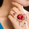 Fashion Red Tourmaline Rose Gold Flower Shape Women Ring, Ring Size:8