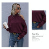 Ladies Loose Off Shoulder Ripped Long-Sleeved Turtleneck Autumn Knitted Sweater, Size:L(Wine Red)