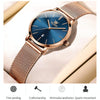OLEVS 5869 Ladies Business Waterproof Steel Strap Quartz Watch(Blue + Rose Gold)