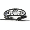 12 Constellation Black Braided Leather Glass Dome Punk Men Bracelet(Aries)