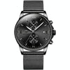 OLEVS 2886 Men Sports Chronograph Waterproof Luminous Quartz Watch(Black Silver Mesh Strip)