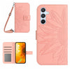 For Samsung Galaxy A26 5G Skin Feel Sun Flower Embossed Flip Leather Phone Case with Lanyard(Pink)