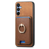 For Samsung Galaxy A15 Retro Cross Leather Ring Vertical Insert Card Bag MagSafe Phone Case(Brown)