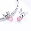 S925 Sterling Silver Flower Fairy Beaded Pink Glass Zircon Loose Beads DIY Bracelet Accessories