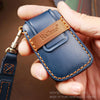 Hallmo Car Cowhide Leather Key Protective Cover Key Case for Volkswagen Lavida B Style(Blue)