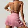 Summer Sexy Halter Bikini Three-piece Suit Solid Lace-up Swimsuit with Breasts Pad, Size: S(Yellow)