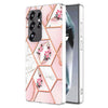 For Samsung Galaxy S25 Ultra 5G Splicing Marble Flower IMD TPU Phone Case(Pink Flower)