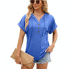 Ladies Summer Hooded Button Loose Short Sleeve T-Shirt Blouse, Size: XXL(Blue)