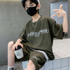 2pcs/set Middle and Big Kids Summer Boys Short T-shirt and Pants, Size: 130cm(Green)