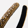 Multi-layer Glass Rhinestones Headband Full Rhinestones Gold Velvet Hairband(Black)